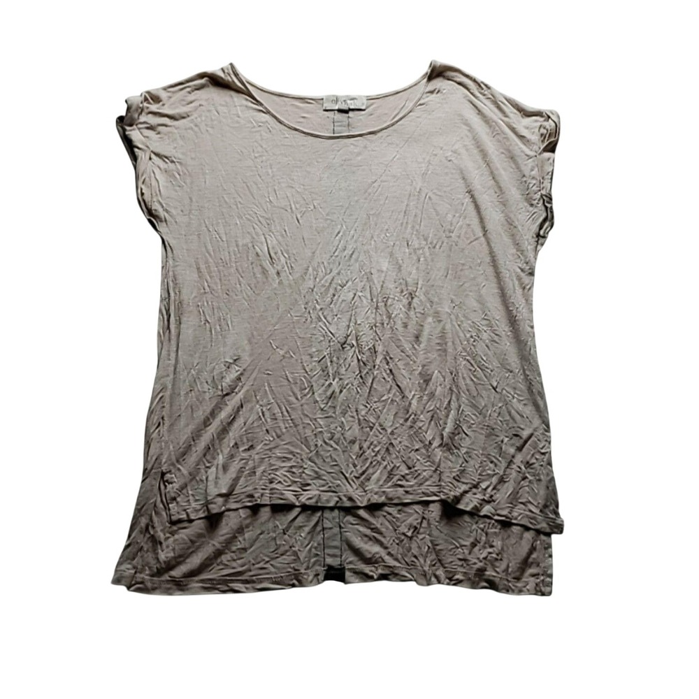 Olive & Oak Blouse Womens Medium Beige Scoop Neck Short Cap Sleeve Tunic Top